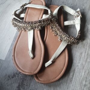 Cream and Brown Women's Sandals